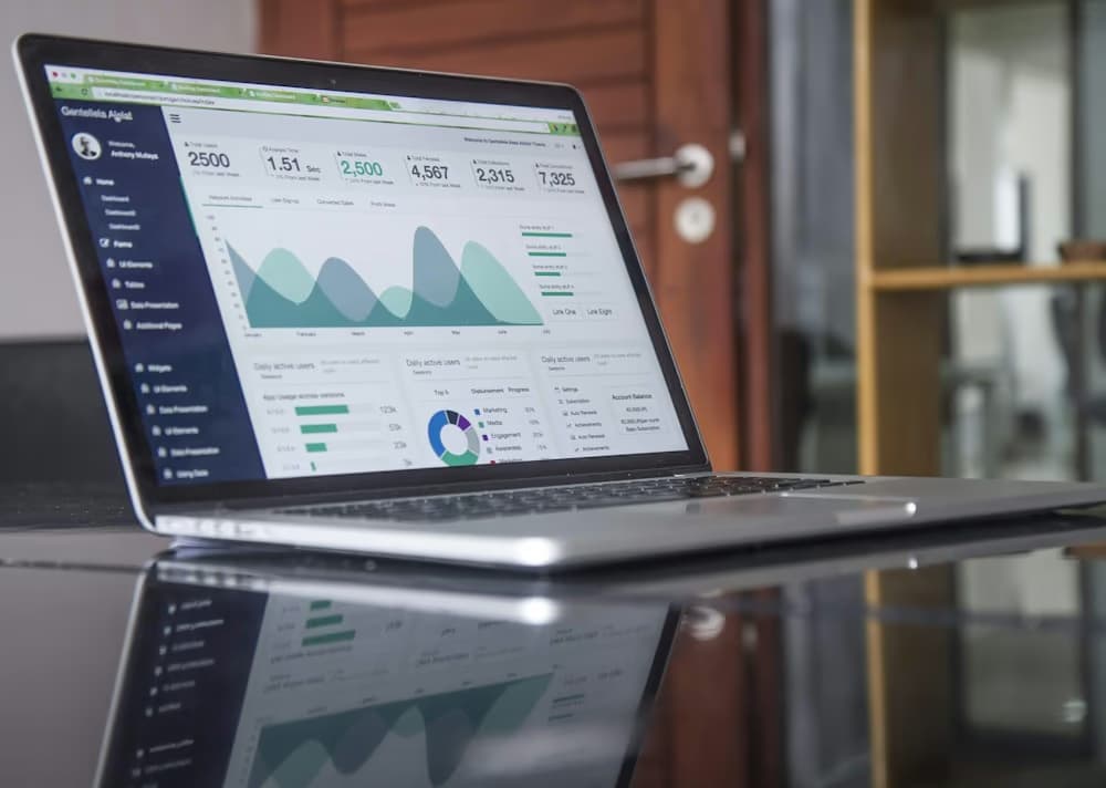 Business analytics charts displayed on a laptop